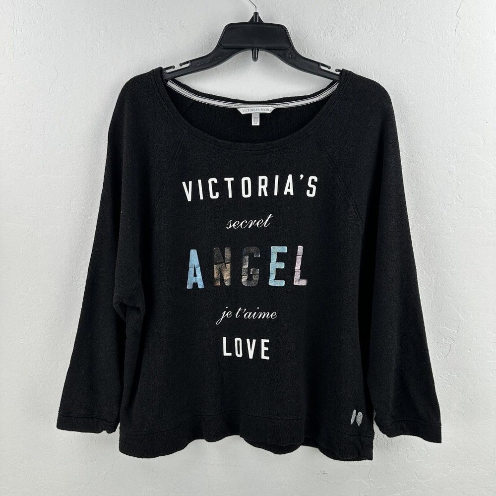 Victorias Secret Love Angel Long Sleeve Sweatshirt Size S Gray Je T'aime